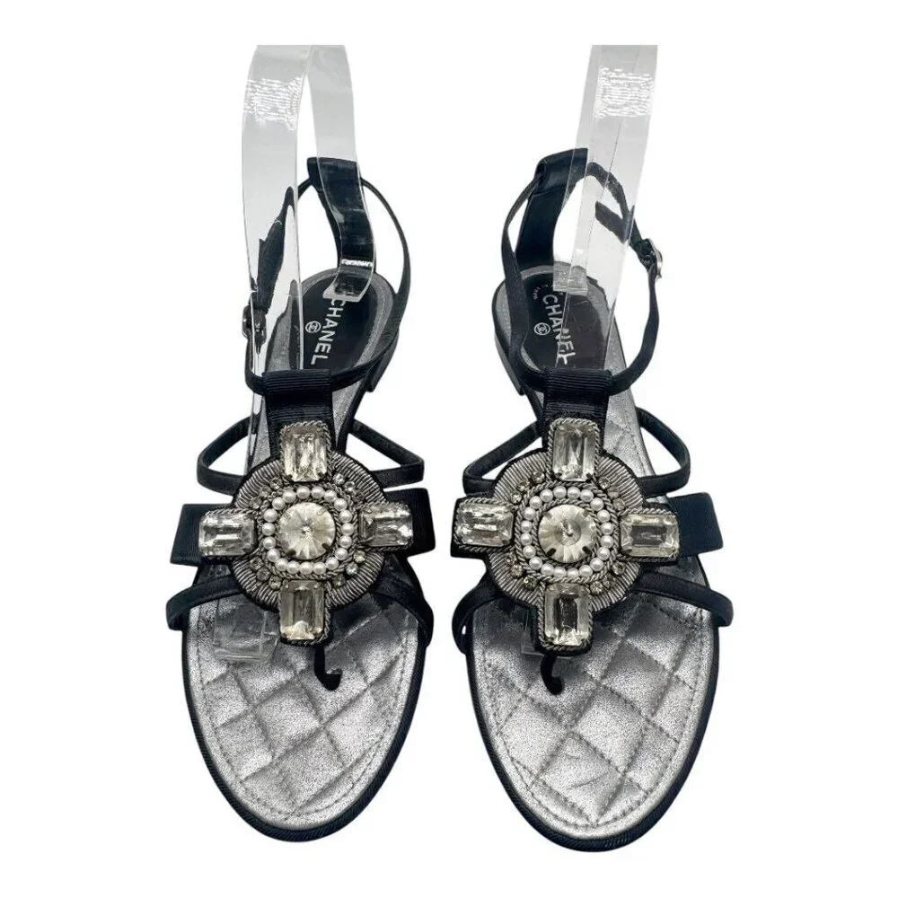 Chanel SS2006 Karl Lagerfeld Sandals T-Strap Byzantine Cross EU 37.5